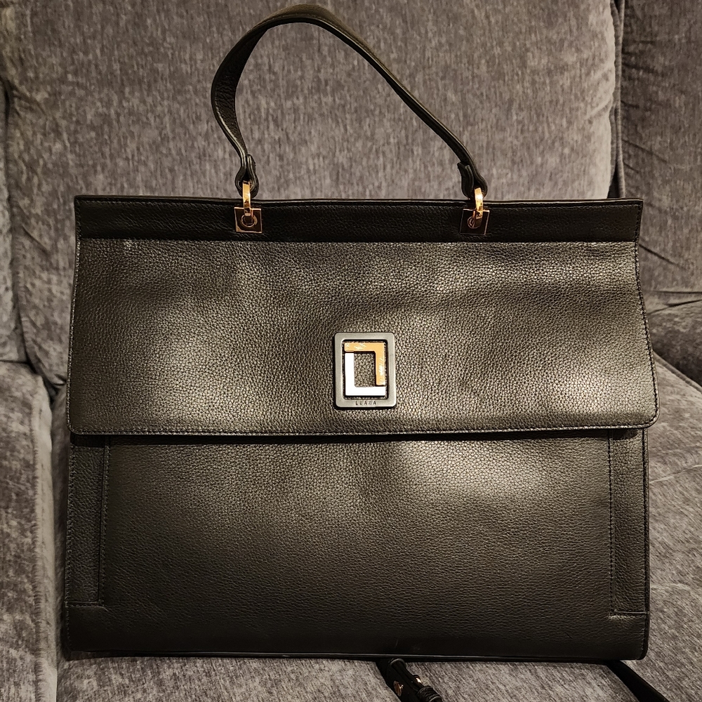 Luana black leather satchel with detachable over the shoulder strap - NEW